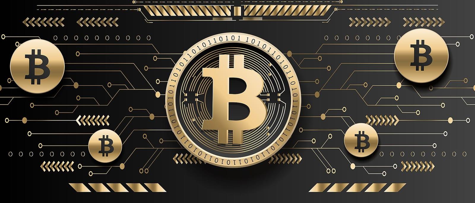A gold colored Bitcoin coin